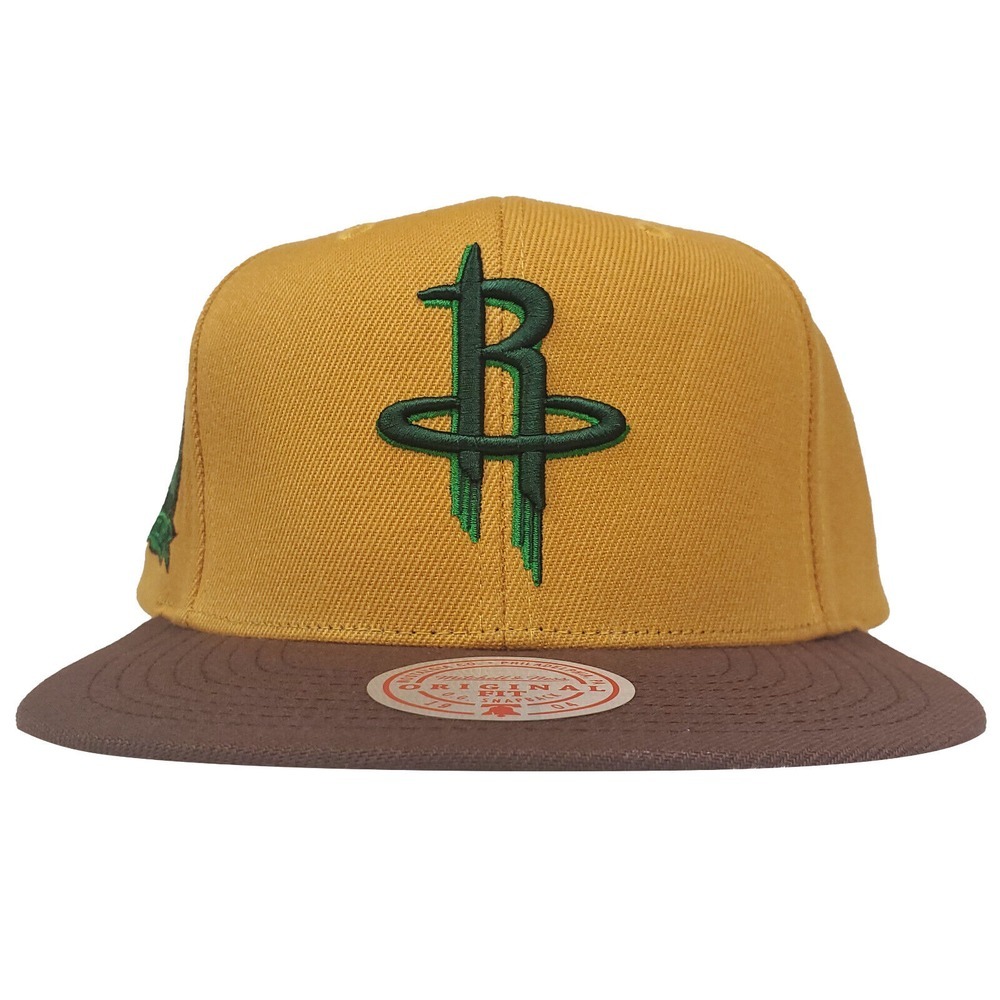 Houston Rockets Mitchell & Ness NBA Snapback Hat Cap 3D Logo Khaki Brown NWT